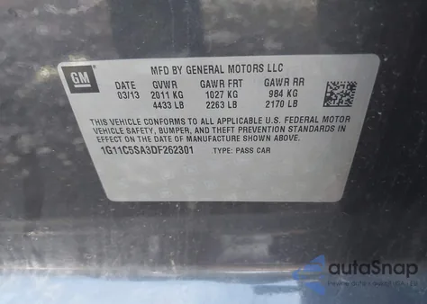 2013 Chevrolet Malibu 1Lt from USA, damaged, VIN 1G11C5SA3DF262301